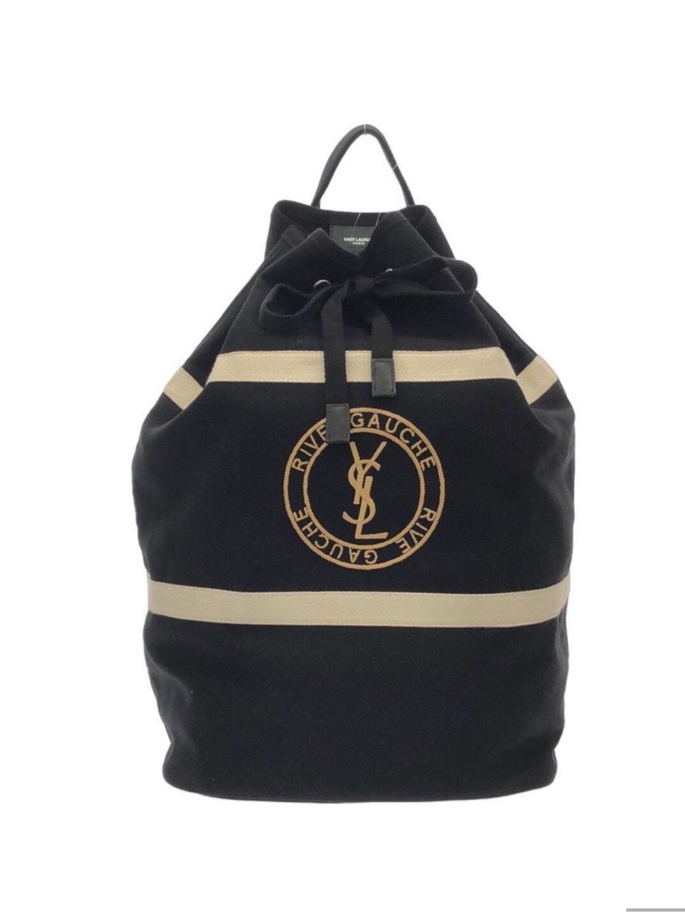 Saint Laurent Black Canvas Backpack with Beige Trim